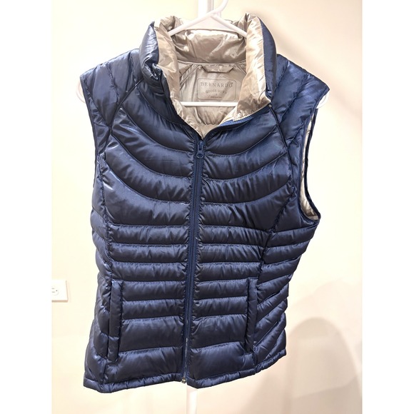 Bernardo Jackets & Blazers - Bernardo Metallic Navy Goose Down Puffer Vest Women S Gorpcore Utlility Quilted